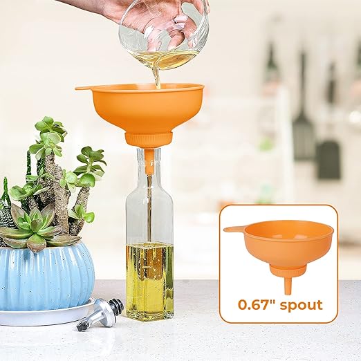 Wide Mouth Kitchen Funnel, Food Grade Plastic Cooking Canning Funnel with 4 Sizes Spouts for Filling Wide and Regular Mason Jars, Spray Dropper Oil Bottle Jug Spices Shampoo Sauce