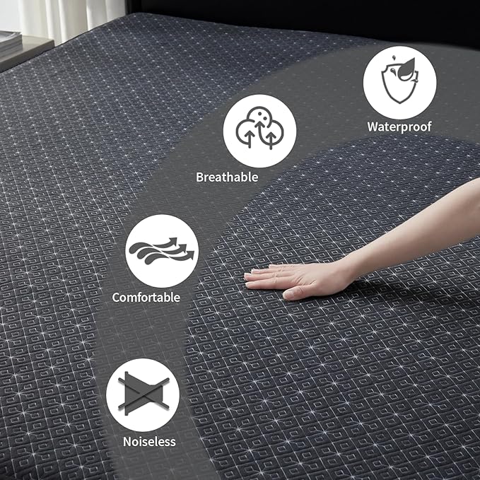BEDLORE King Mattress Protector, Waterproof Noiseless Mattress Cover with Deep Pocket for 6-18 inches Mattress, Soft Breathable Mattress Pad Machine Washable (Dark Gray)