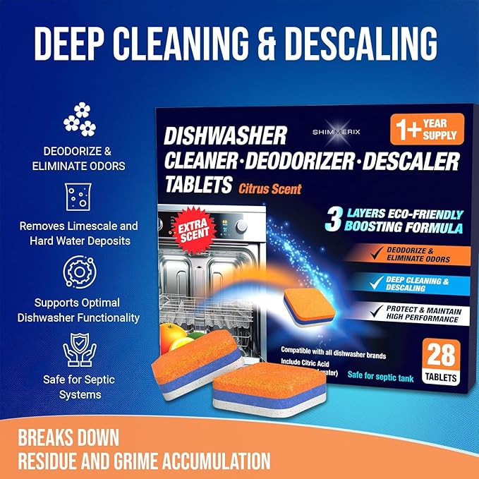 Washing Machine Cleaner Tablets Front Loader 28 Pack & Dishwasher Cleaner Deodorizer Descaler Tablets 28 Pack Bundle - 1 Plus Year Supply - Septic Safe Eco Friendly Formula