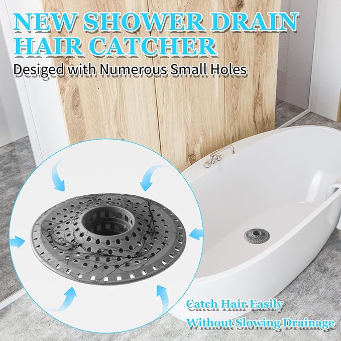 Bathtub Drain Hair Catcher,Silicone Tub Hair Catcher Drain Protector,All-in-one Shower Hair Drain Catcher Strainer for 1.48'' to 1.76'' Regular Drains, 3PCS