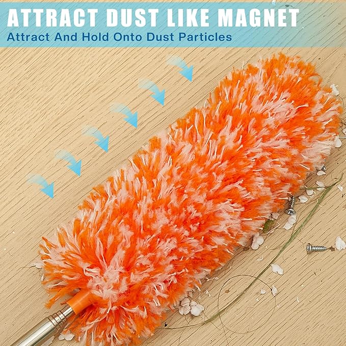 Tanlade 8 Pcs Microfiber Feather Duster for Cleaning 13-31 Inch Extendable Cobweb Dusters Ceiling Fan Duster Washable Bendable Tool for Office Car Window Furniture (Bright Color)