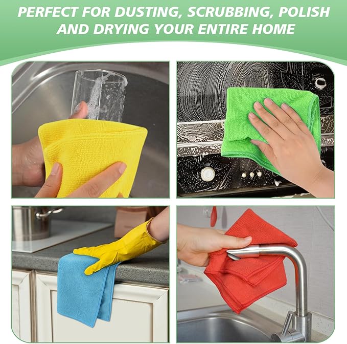 SINLAND Microfiber Dish Cloth for Washing Dishes Rags Best Kitchen Washcloth Cleaning Cloths 5 Color Assorted 12Inchx12Inch 10 Pack