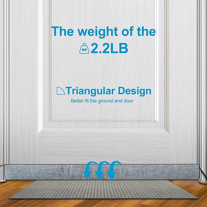 QUOLIX Triangle Under-Door Draft Stopper, 36 Inch Noise Blocker, Weighted Weather Stripping, Gray Cotton & Polyester, Multi-Function Noise & Light Blocker,Gray