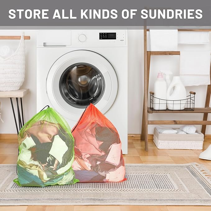 Berlune 36 Pcs Large Laundry Bag Colorful Extra Large Mesh Laundry Bag Bulk with Drawstring Heavy Duty Mesh Machine Washable Drawstring Pouch (32 * 24in)