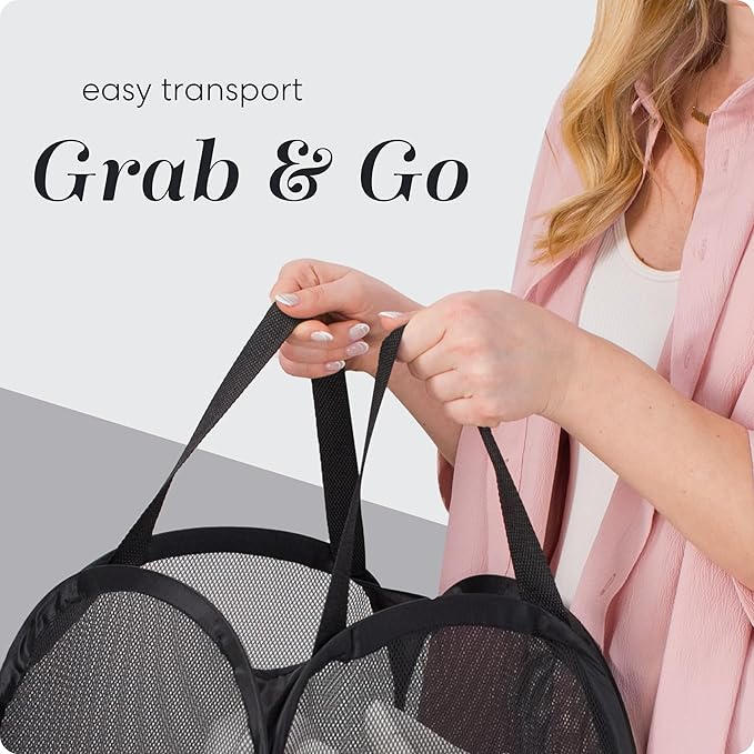 Handy Laundry Collapsible Mesh Pop Up Hamper with Wide Opening and Side Pocket - Breathable, Sturdy, Foldable, and Space-Saving Design for Clothes and Storage (Black)