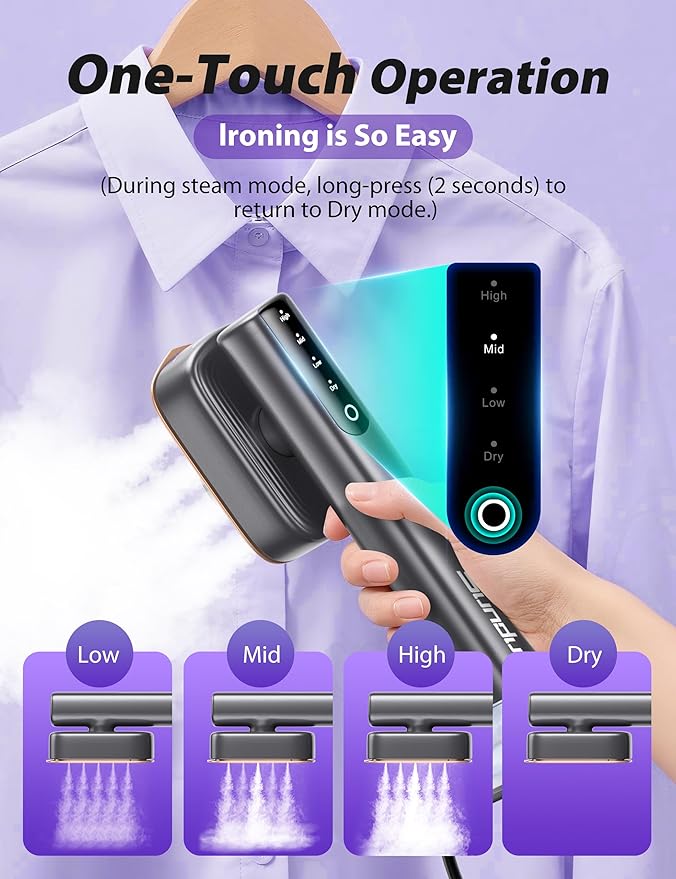 Sundu Steamer for Clothes,15s Fast Heat-up Handheld Garment Steamer,35mins Runtime & 180ml Large Tank,25g/min Steam,Ceramic Panel,Stands on Desk,Wrinkle Remover for Travel, Home, Office(Dark Gray)