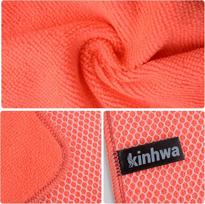 KinHwa Kitchen Washcloths for Dishes Absorbent Microfiber Dish Cloths Quick Dry Dish Rags with Poly Scour Scrub Side Ideal for Kitchen Cleaning (Red, 7inchx7inch 9 Pack)
