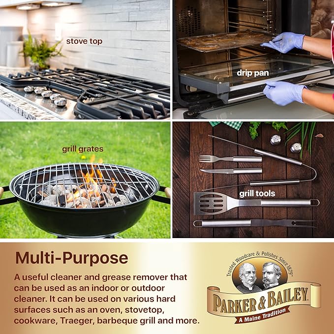 Parker & Bailey Grill Cleaner and Degreaser - BBQ Grill Cleaner Degreaser Cleaner Heavy Duty Countertop Cleaner Stainless Steel Cleaner Glazed Tile Cleaner Cleaning Supplies for Grease and Grime