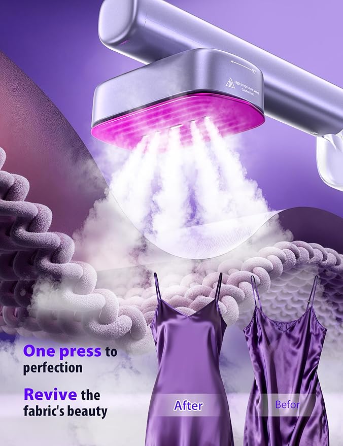 Sundu Steamer for Clothes,15s Fast Heat-up Handheld Garment Steamer,35mins Runtime & 180ml Large Tank,25g/min Steam,Ceramic Panel,Stands on Desk,Wrinkle Remover for Travel, Home, Office(Purple)