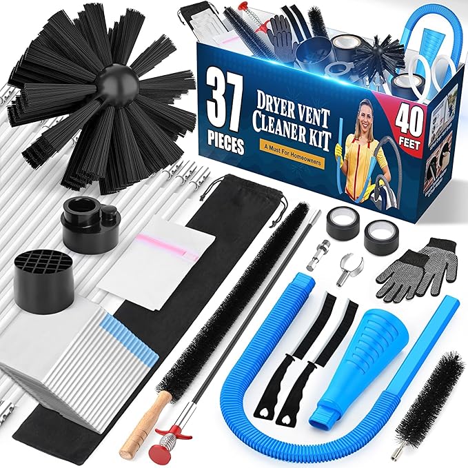 Sealegend 47-Piece 40-Feet Dryer Vent Cleaner Kit, Dryer Cleaning Tools, Omnidirectional Dryer Lint Vacuum Attachment, Dryer Vent Brush, Universal Vacuum & Dryer Adapters (Blue)