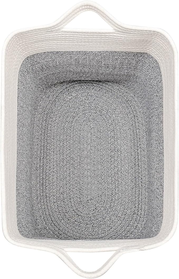 Storage Baskets for Clothes Fabric Cotton Rope Storage Basket with Handles, Decorative Woven Basket for Living Room,Closet Organizer Blankets, and 2bags (Silver Gray, L14×W11×H14)