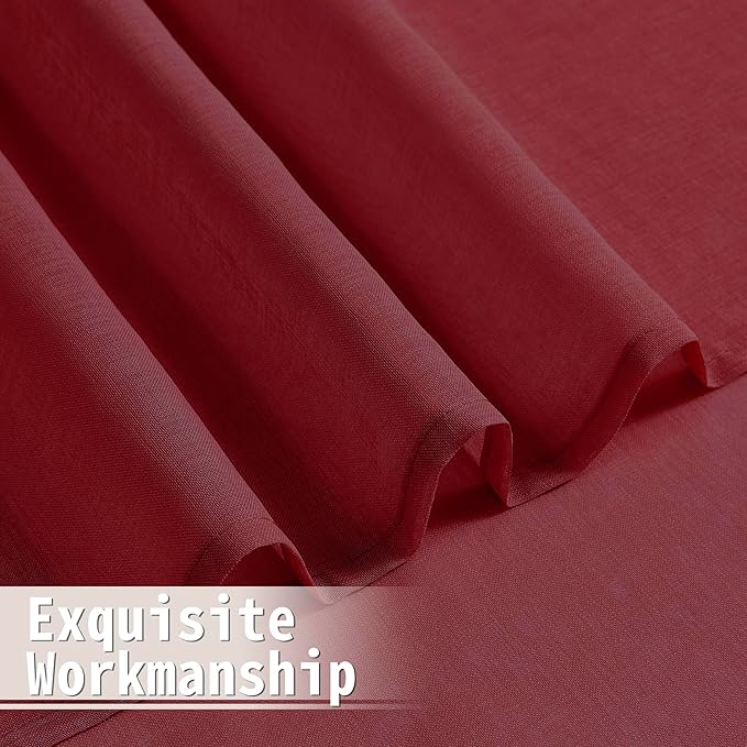 Tollpiz Sheer Door Curtains Closet Linen Textured Curtains Sheer Doorway Light Filtering Voile Rod French Door Pocket Curtain Patio Glass Door, 25 x 72 inches Long, Burgundy Red, Set of 1 Panel