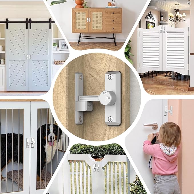 Barn Door Lock Latch, 90/180 Degree Flip Sliding Door Latch for Garage, Bedroom, Cabinet, Sturdy Zinc Alloy Security 90 Degree Lock (White-1 Pc)