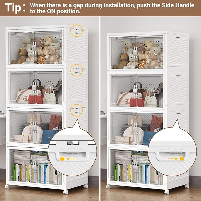 BROVIEW 300QT Extra Large Stackable Storage Bins, 75Gal Clear Plastic Closet Organizer Cabinet with Lid and Wheels, Collapsible Latch Boxes Folding Drawer with Door for Home Kitchen, V20 3Pack White