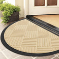 Smiry Half Circle Front Door Mat Outside Entrance, Heavy Duty Outdoor Indoor Natural Rubber Doormat, Non Slip, Trap Dirt and Moisture, Easy Clean, Low Profile Patio Porch Entryway Mat, 29.5x17, Beige
