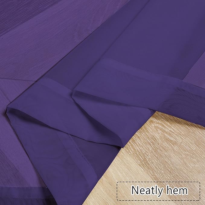 Chyhomenyc Sheer Valances for Windows 2 Packs, 42Wx14L Inches Small Window Valance for Living Room Bathroom Cafe Laundry Basement, Elegant Rod Pocket Voile Valance, Purple