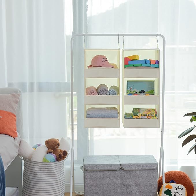 GRANNY SAYS 3-Shelf Hanging Organizer, Foldable Hanging Closet Storage, Closet Shelves Organizer for Camper, Beige, 29 ½" H X 12" W X 12" D, 2-Pack