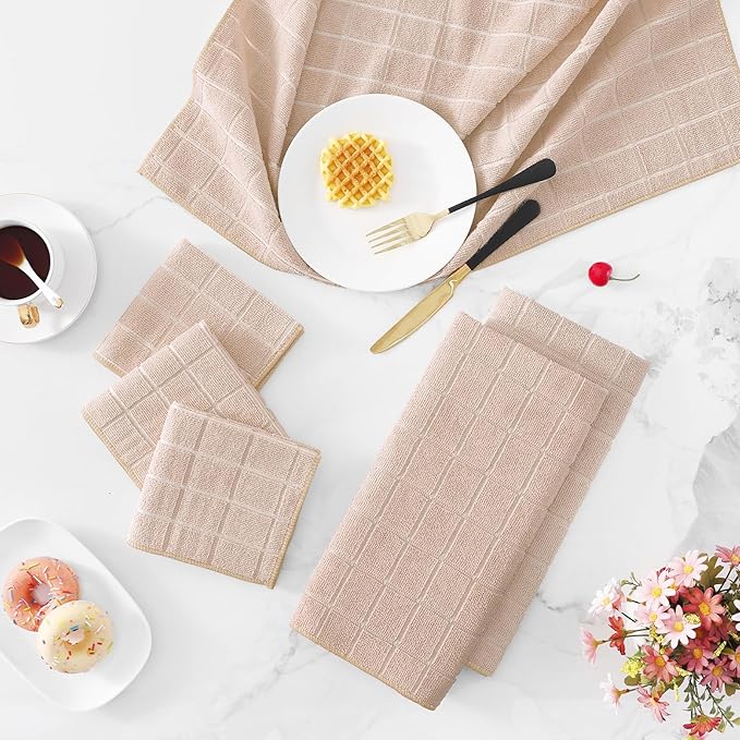 Homaxy Microfiber Kitchen Towels and Dishcloths Set, 16 Pack Soft and Absorbent Dish Hand Towels Bulk, 28 x 16 Inch & 12 x 12 Inch Quick Drying Rags for Washing Dishes, Beige