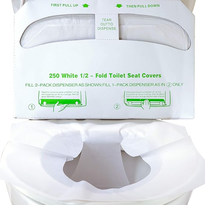 Biodegradable Half-Fold Toilet Seat Covers 250Pk. Self-Flushing, Disposable Potty Papers Keep Toilets Clean and Family Healthy. Mess-Free Paper Safety Covers for Commercial, Home, Travel and Kids Use