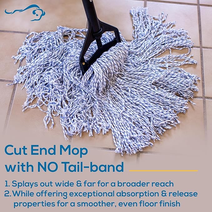 KLEEN HANDLER Cut End Finish Mop | 1.25" Universal Headband, Maximum Absorption Finishing Mop, Pack of 1