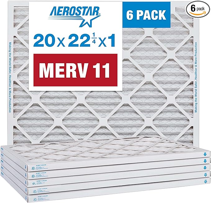 Aerostar 20x22 1/4x1 MERV 11 Pleated Air Filter, AC Furnace Air Filter, 6 Pack (Actual Size: 19 7/8" x 22 1/4" x 3/4")