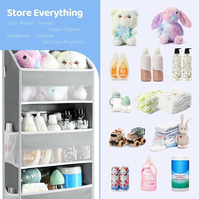 Yecaye 2 Pack 4 Tier Over the Door Organizer - Foldable Portable Baby Essentials for Stuffed Animal Storage - Multi-purpose Bathroom Closet Organizers and Storage for Kids Newborn Baby Stuff