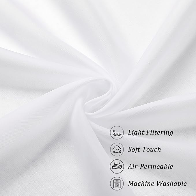 Chyhomenyc White Sheer Scarf Valances for Windows 216 Inch Extra Long, Window Scarf Drapes Rod Pocket Backdrop for Wedding Arch Draping/Party/Canopy Bed/Living Room, 2PC, 18 Feet Length
