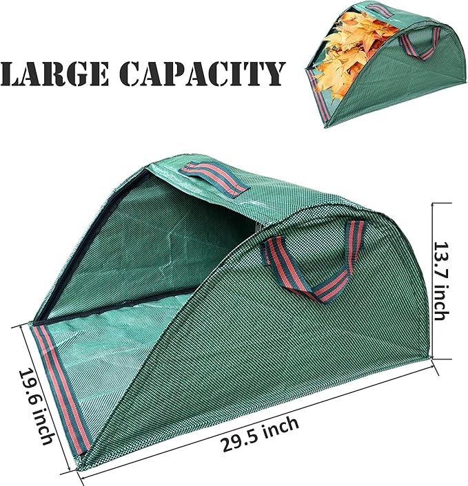 Mobile Trash Bag Holder Outdoor Lawn Leaf Bag Holder with Leaf Chute Metal Rake & 15 Count 39 Gallon Drawstring Trash Bags | Holds 35-65 Gallon Leaf Bags for Leaves Weeding Camping Party