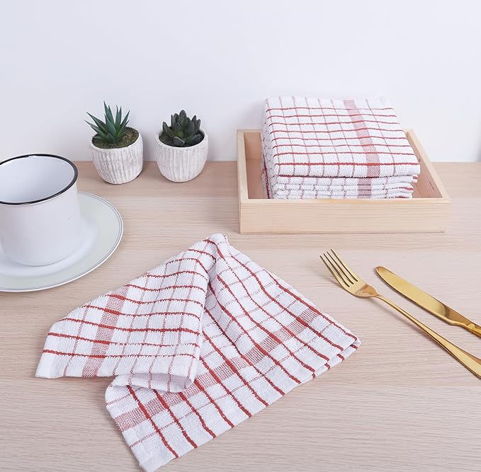 AMOUR INFINI Kitchen Dish Cloths Set of 8 - Ultra Soft, Highly Absorbent, Quick-Drying Terry Cotton Dishcloths 12"x12" Inch Wash & Cleaning Cloths for Kitchen & Dishwashing (Rust)