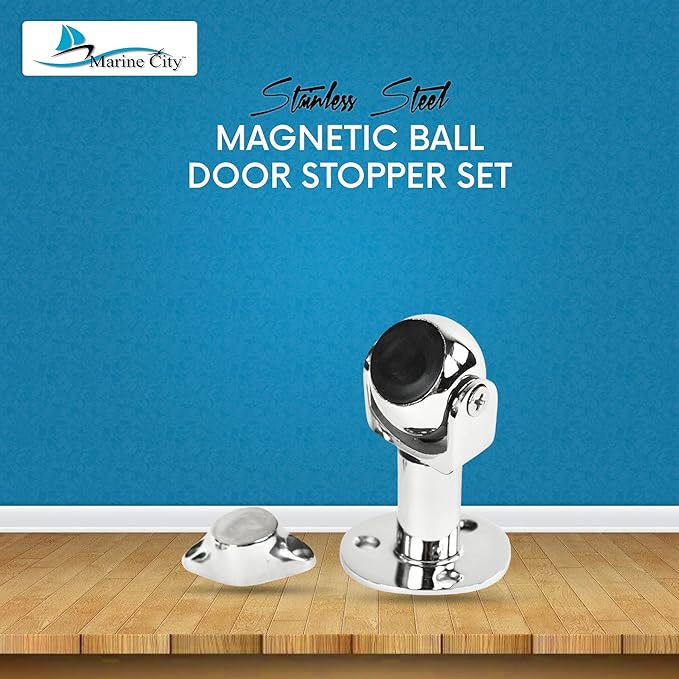 MARINE CITY Magnetic Ball Door Window Stopper Set, 316 Stainless Steel, Corrosion-Resistant, Holds 4kg, Water-Resistant, Extendable 73mm-100mm, Ideal for Boats, Yachts, Ships