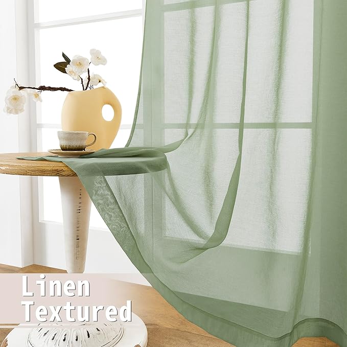 Tollpiz Sheer Door Curtains Closet Linen Textured Curtain Sheers Doorway Light Filtering Voile French Door Rod Pocket Curtains Patio Door, 54 x 63 inches Long, Sage Green, Set of 1 Panel