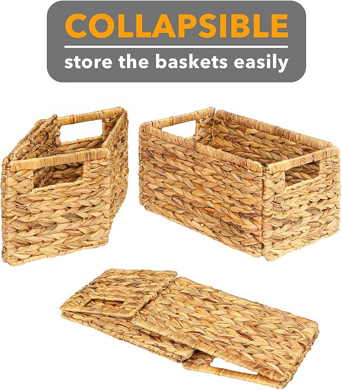 SpaceAid 6 Pack Wicker Basket, Storage Baskets for Organizing, Woven Rattan Basket with Handles for Shelves, Water Hyacinth Large Cube Organizer Storage Bin, 13x8.2x7 inch, Natural