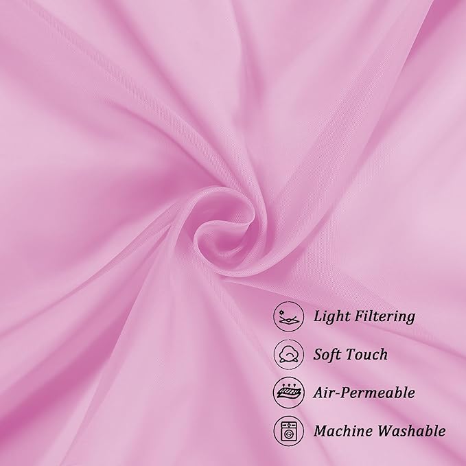 Chyhomenyc Pink Sheer Valances for Window 2 Pack, 42Wx14L Inches Small Sheer Cafe Curtains for Living Room Bathroom Study Cafe Laundry Basement, Cute Rod Pocket Voile Valance