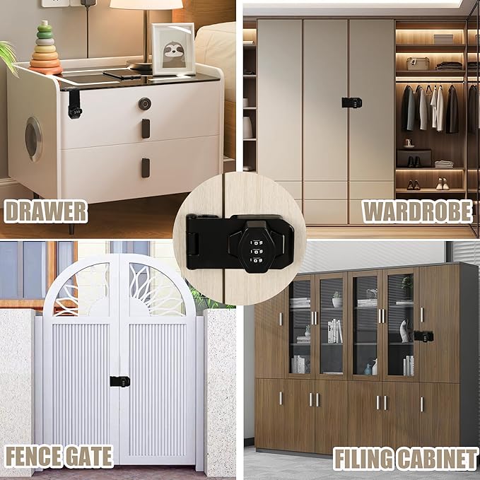 Password Rotary Hasp Locks, Digit Combination Lock Door Security Slide Latch Door Lock for Drawers, File Cabinets, Cabinets, Interior Doors, Barns, Garage Doors, Fence (3 Inch)