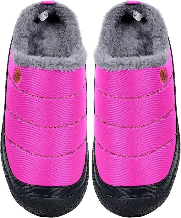 Womens Mens House Slippers Slip on Snow Winter Warm Fully Fur Lined Slippers Indoor Outdoor Shoes
