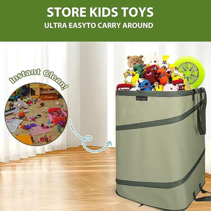 YUDI & GARDEN 46 Gallon Square Collapsible Yard Waste Containers｜Collapsible Trash Can｜Camping Trash Can, for Collecting Weeds or Yard and Party Waste, Green