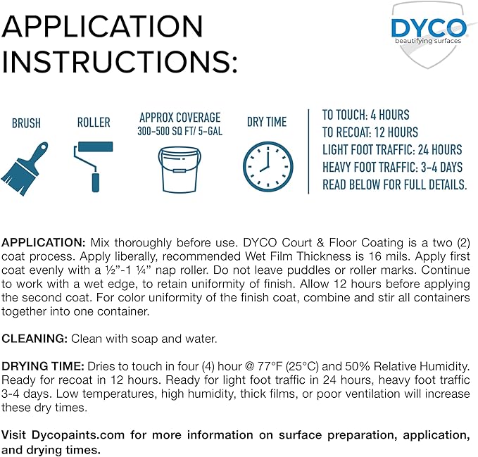 DYCO Court & Floor Anti-Slip Coating - Slip-Resistant Pavement, Cement & Concrete Paint for Pickleball, Tennis & Basketball Courts, Exceeds ADA Standards for Safety Areas (Capri Blue, 5 Gallons)