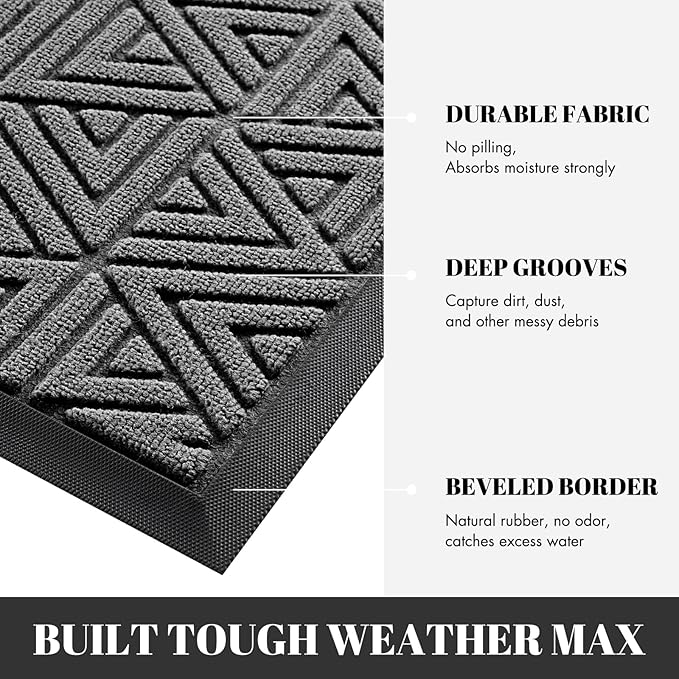 Yimobra Large Door Mat 36x24, All-Weather Waterproof Non-Slip Welcome Matt Outdoor, Heavy Duty Non Slip Doormat for Entryway for Patio and Garage Indoor, Easy Clean, Grey