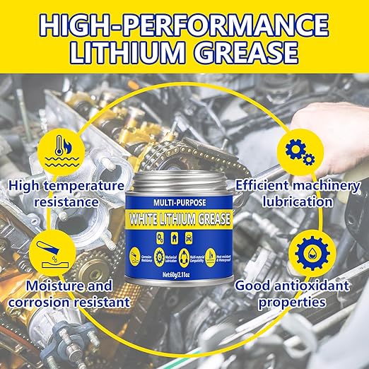 AstraVox Multi-Purpose White Lithium Grease, 60ml Automotive Grease with Brush for Hinges, Wheel Bearings, Gears, and Garage Doors, Bike, Lithium Lubricant Ideal for Household Use, Marine, Industrial