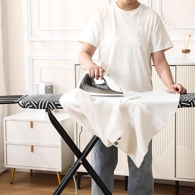 caius Ironing Board with Steam Iron Rest, 43"x13" Extra Thick Padded Cover, Compact and Space Saver Iron Board Full Size, Easy to Fold, Adjustable Height, Sturdy Metal Frame