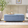 Walker Edison Linley Contemporary Large Storage Bouclé Ottoman with Wood Legs, Soft Blue