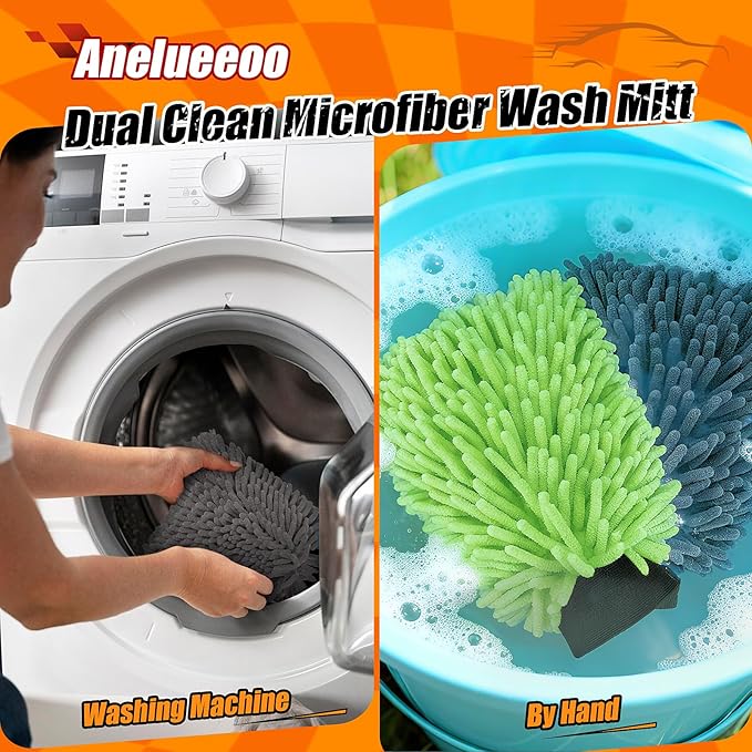 Car Wash Mitt Microfiber, Premium Chenille Microfiber Wash Car Mitts Sponge Scratch Free & Lint-Free, Mitts Waterproof Lining 4 Pack Gray(8''X12'')
