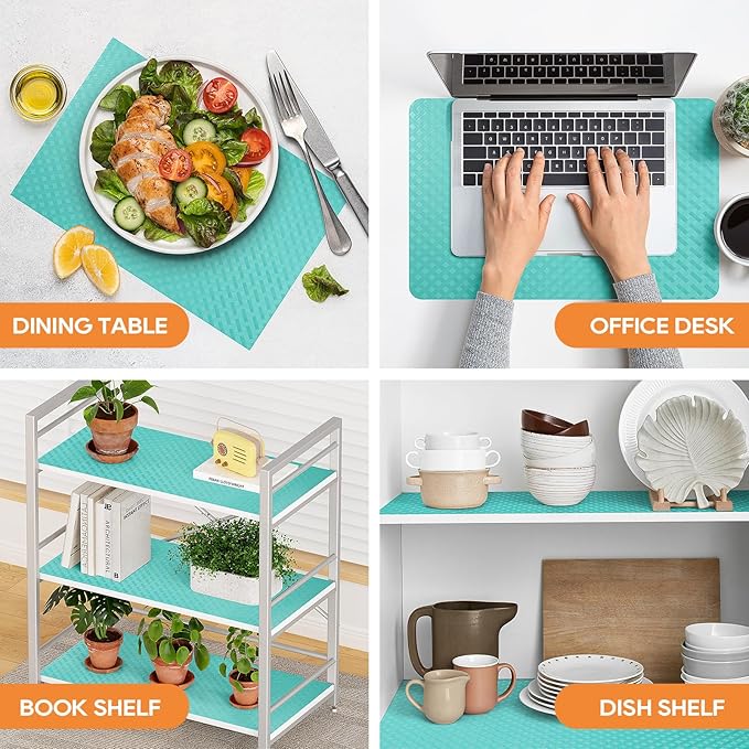 Blue Shelf Liners for Kitchen Cabinets Refrigerator Liners Waterproof & Oil-Proof Kitchen Cupboard Liner Drawer Mats EVA Material Non Adhesive Fridge Liner for Shelves 17.5 x 393.7 Inches