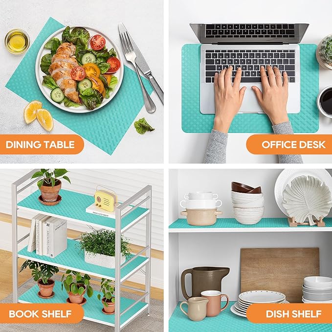 Blue Shelf Liners for Kitchen Cabinets Refrigerator Liners Waterproof & Oil-Proof Kitchen Cupboard Liner Drawer Mats EVA Material Non Adhesive Fridge Liner for Shelves 23.6 x 236.2 Inches