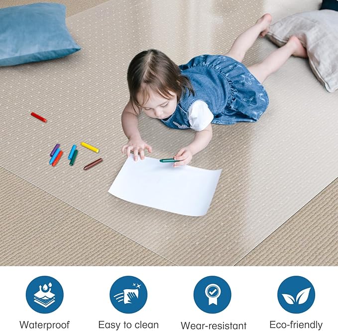 Chair Mat for Carpet, 36" x 48" Desk Chair Mat for Carpeted Floors, Non-Slip Office Vinyl Mat for Carpet with Studded, Easy Glide Heavy Duty Floor Protector Mat for Home Office, Clear