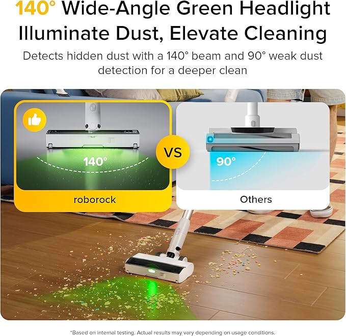 roborock H60 Cordless Stick Vacuum Cleaner, 115AW Suction Power, 60-Min Runtime, 90° Bendable Tube, Dust-Revealing LED, Anti-Tangle Cordless Vacuum Cleaners for Home, Carpets, Hard Floors & Pet Hair