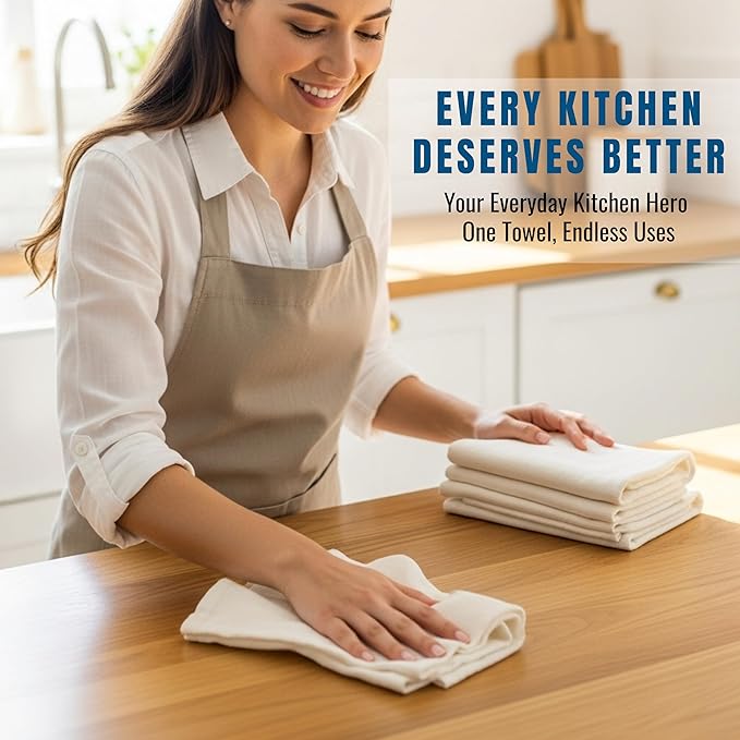 WHITEWRAP Flour Sack Towels| Tea Towel for Crafts| Kitchen Dish Cotton Blank Towel for Embroidery|Baking Bread Proofing Linen Cover| Thick Absorbent Quick Dry| 2 Pack 18"x28" Natural