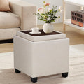 COLAMY Fabric Square Storage Ottoman with Reversible Tray Lid – Multi-Functional Footrest, Hidden Storage, Sturdy & Stylish Small Coffee Table for Living Room, Bedroom, or Entryway(Beige)