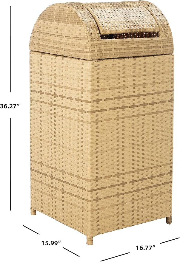 SAFAVIEH Outdoor Collection Mazeli Natural Woven Swing Top Dome Lid Trash Bin (Fully Assembled) PAT7511D