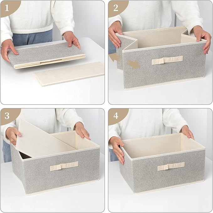 Storage Baskets, 15.7-Inch Woven Fabric Bins, Storage Cubes with Reinforced Handles, Organizer Bins for Closet Shelves, Foldable, for Toys, Clothes, Natural Beige (3PCS/Beige-15.7*11*7.8inch)